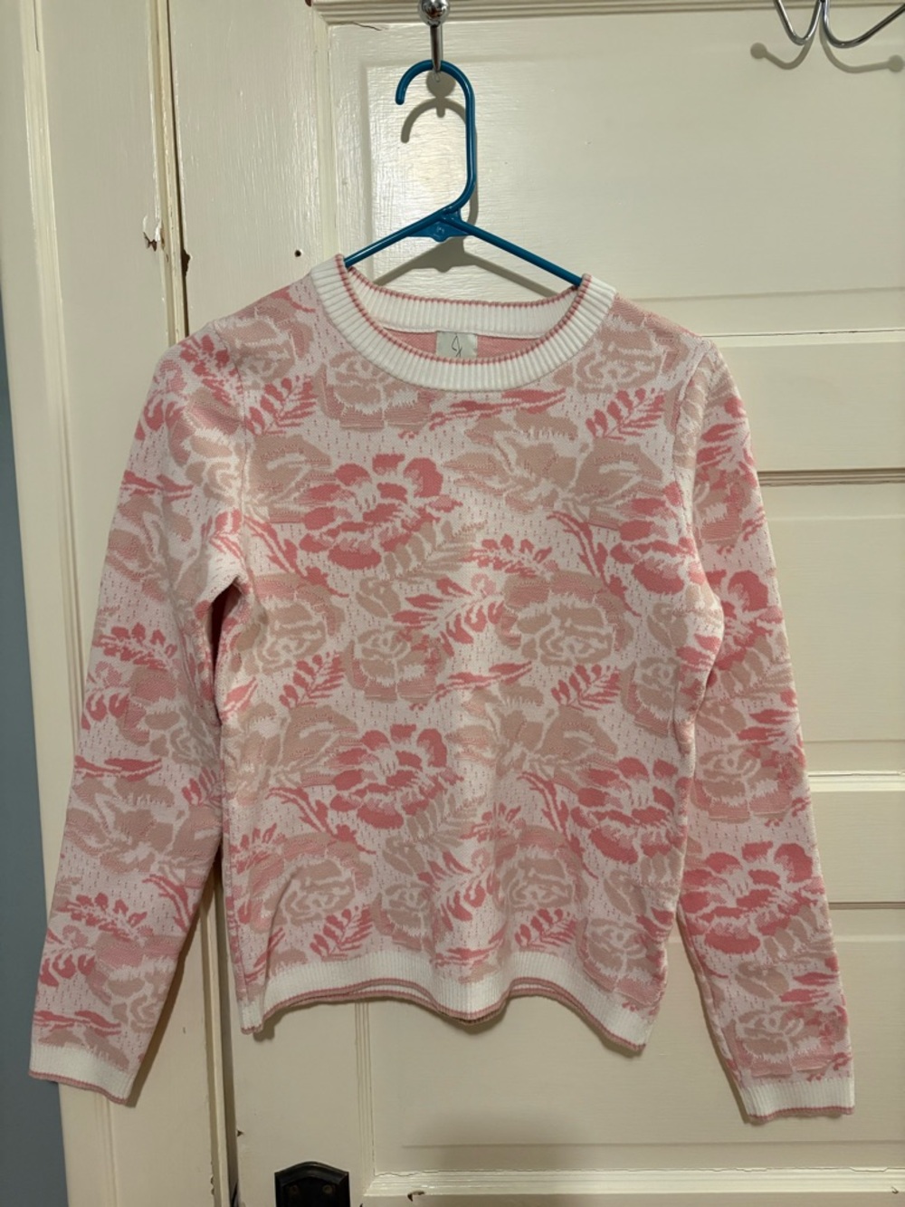 Joie Pink and Cream Floral Jacquard Knit Top